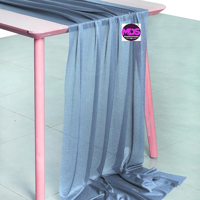 MDS 2 Pack 14ft Chiffon Table Runner 29 x 170 Inches Sheer Wedding Runner Romantic Rustic Table Runner for Wedding Decorations, Birthday Parties, Bridal Shower Party Arch Decor - Dusty Blue