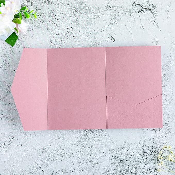 20 PCS Dusty Rose Tri-fold Laser Cut Wedding Invitation Pockets for 5x7 Wedding Cards Bridal Shower Engagement Quinceanera Invitation