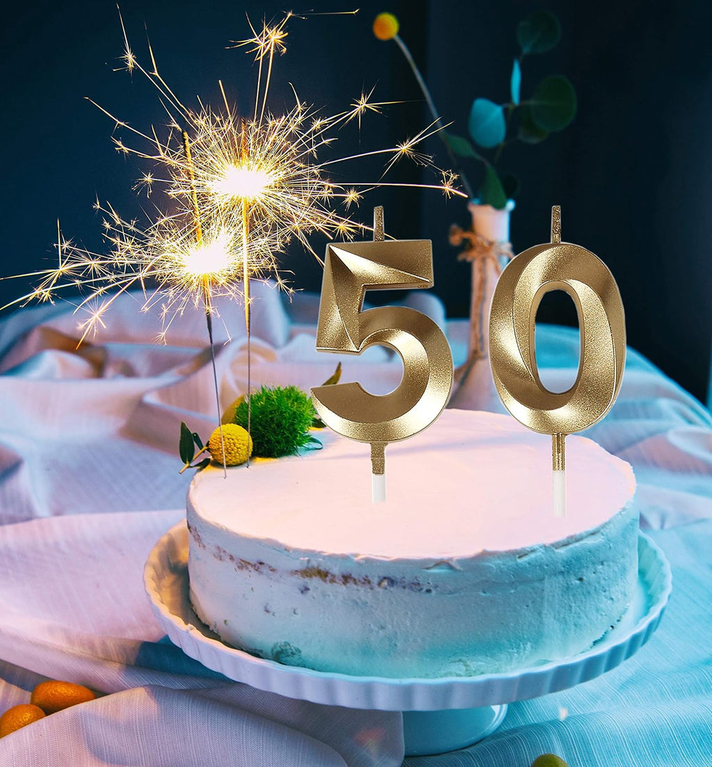 50th Birthday Candles,Gold Number 50 Cake Topper for Birthday Decorations Party Decoration
