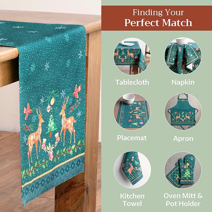 Maison d' Hermine Table Runner 100% Cotton Single Layer Table Runners 108 inches Long for Thanksgiving Christmas Decorations Home Kitchen Dining Party Wedding (Hygge Christmas, 14.5" x 108")