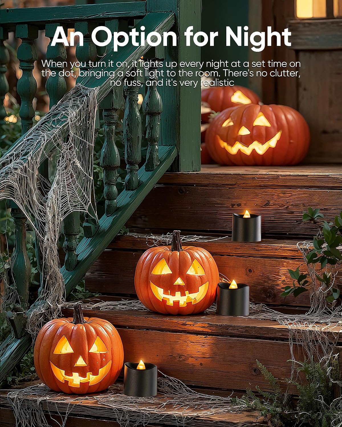 Homemory 12Pack 400+Hour Remote Control Flameless Candles, 2/4/6/8H Timer Led Votive Candles, Battery Operated Tea Lights for Wedding Table Centerpiece, Holidays, Halloween Pumpkins-Black Base