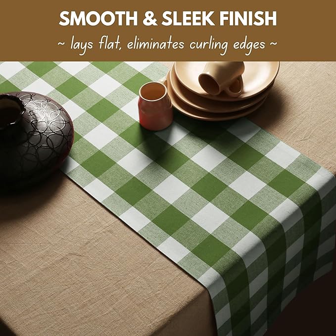 Native Fab Table Runner Buffalo Check Plaid 100% Cotton - 13x108 Inches Kitchen Dining Table Decoration for Indoor Outdoor Farmhouse Home Party Decor - Mint Green and White