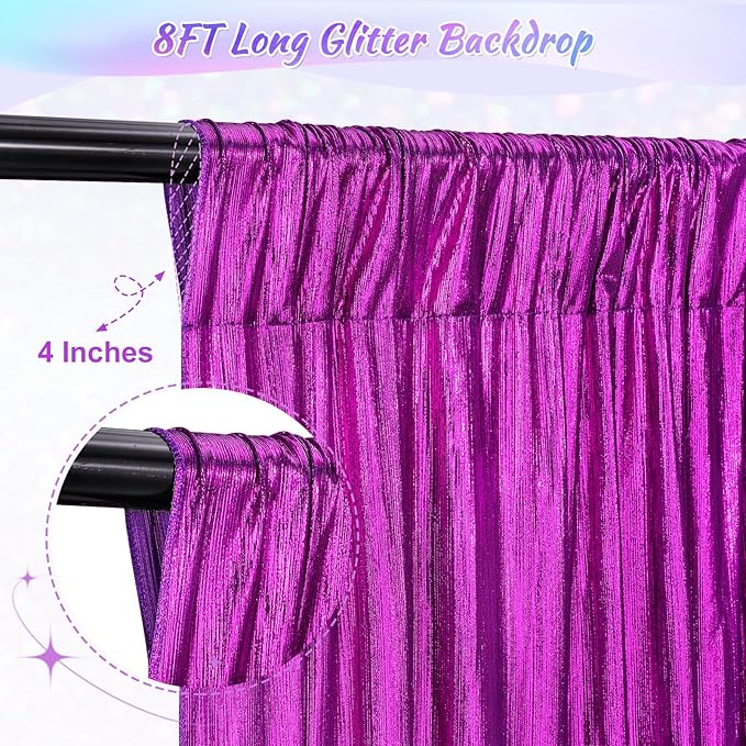 Purple Sequin Backdrop Curtains - 4.8x8FT Wrinkle-Free Glitter Drapes for Halloween Decoration Birthdays Weddings Graduations