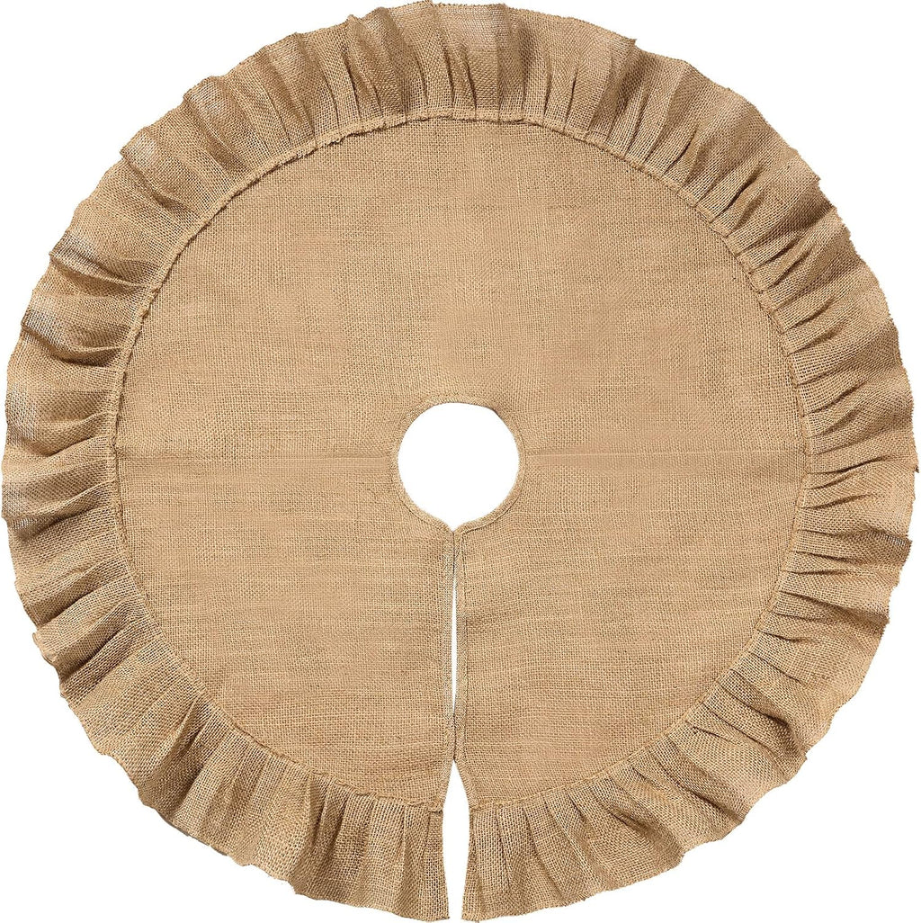 Tatuo 31 Inch Large Christmas Tree Skirt Decorations Fit 3.3~5 ft Xmas Tree Linen Burlap Trees Skirt for Christmas Xmas New Year Party Holiday Family Winter Home Indoor Outdoor Decor (Linen Color)
