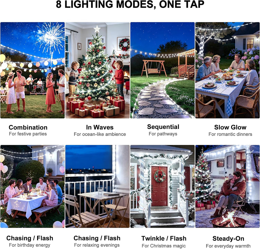 Solar Rope Lights Outdoor Waterproof, 33FT 100 LED Solar String Lights with 8 Lighting Modes,Trampoline Lights, Solar Patio Light for Garden Fence Backyard Deck Porch Pool Tree Christmas Decor