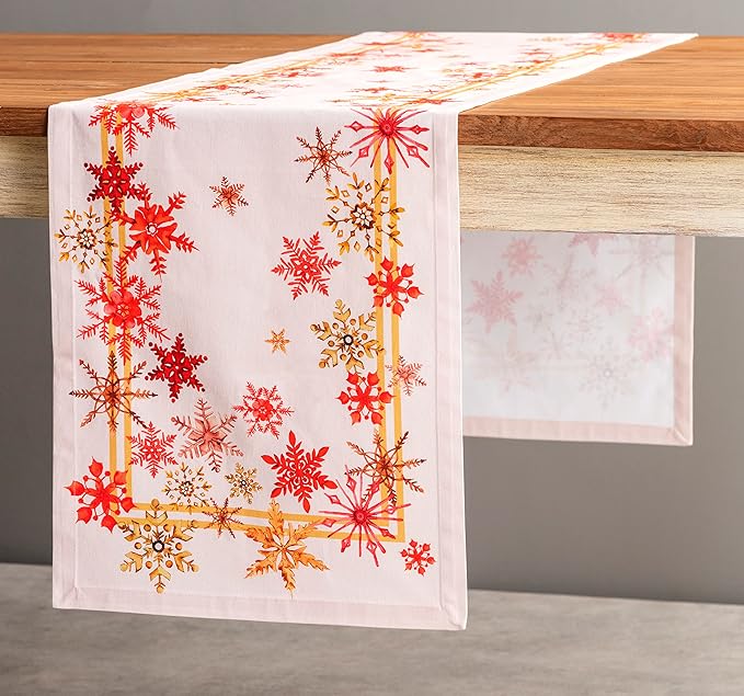 Maison d' Hermine Table Runner 100% Cotton Single Layer Table Runners 36 inches Long for Thanksgiving Christmas Decorations Home Kitchen Dining Party Wedding (Crystal Star, 14.5" x 36")