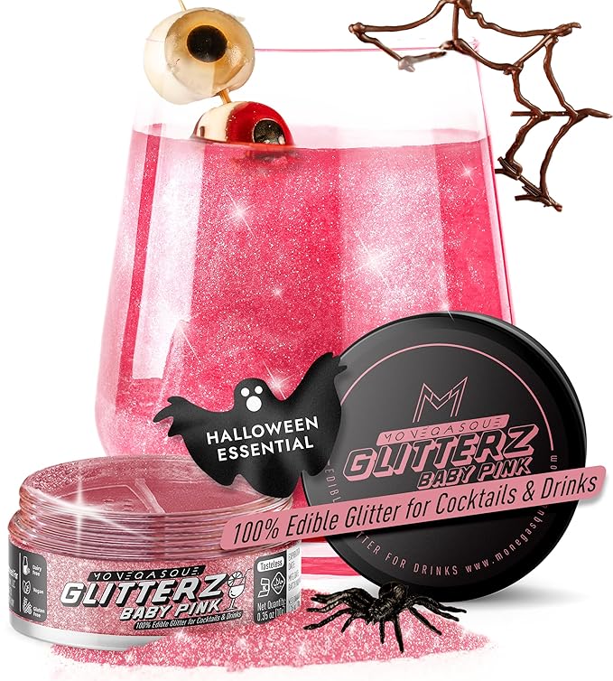 MONÉGASQUE Baby Pink Edible Glitter for Drinks 10g – Pink Edible Glitter for Cakes & Cocktails – Halloween Drink Shimmer Powder – Cocktail Sparkles for Drinks – Food & Cake Decorations Spray Sprinkles