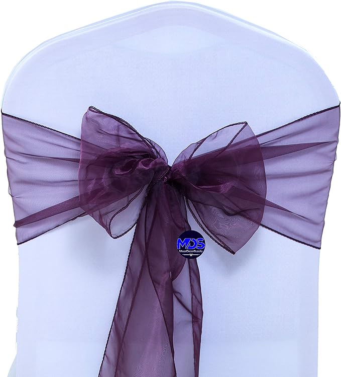MDS Pack of 200 PCS Organza Chair Sashes Wider Dining Chair Bows Ribbon Tie Back for Wedding Party Birthday Bridal Shower Reception Event Banquet Home Chair Cover Decoration - Plum