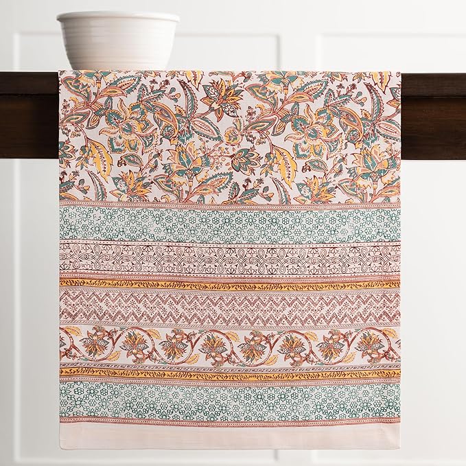 Maison d' Hermine Table Runner 100% Cotton Single Layer Table Runners 72 inches Long for Thanksgiving Christmas Decorations Home Kitchen Dining Party Wedding (Nila, 14.5" x 72")