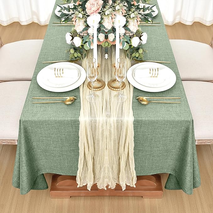 Fitable Faux Linen Tablecloths for Rectangle Tables: Water & Stain Resistant Farmhouse Table Cloth, Washable Burlap Textured Table Covers for Kitchen Dining Party(2 Pack, 60x84 Inch, Sage Green)