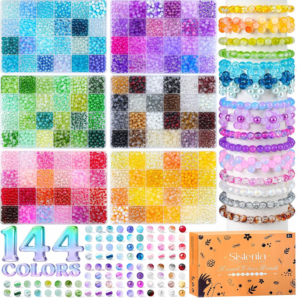 6mm glass beads bracelet making kit, 144 colors shown in use