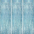 3 Pack 3.3 x 8.2 ft Laser Blue Foil Fringe Backdrop Curtains, Tinsel Streamers Party Decorations, Fringe Backdrop