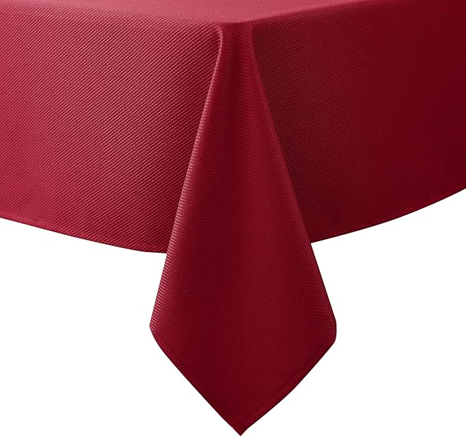 Biscaynebay Textured Fabric Christmas Rectangle Table Cloth 90x156 Inch, Red Water Resistant Tablecloths for Dining, Kitchen, Wedding and Parties, Machine Washable
