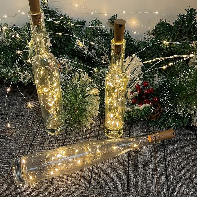 6-Pack LED Bottle Lights with Dual Battery Pack, 6.6ft 20 LEDs, Twice The Runtime, Warm White for Indoor & Outdoor Christmas Décor.(6 Pack, Warm White（Dual Battery Pack）)
