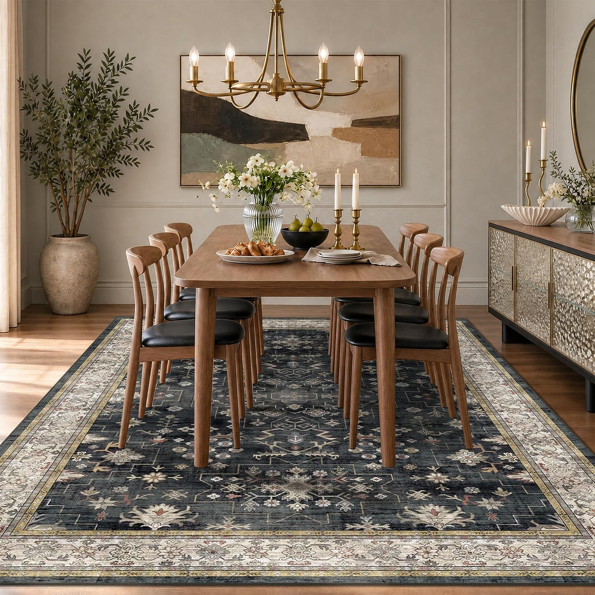 Black Farmhouse Washable 8x10 Area Rugs for Living Room, Bedroom, Dining Room...