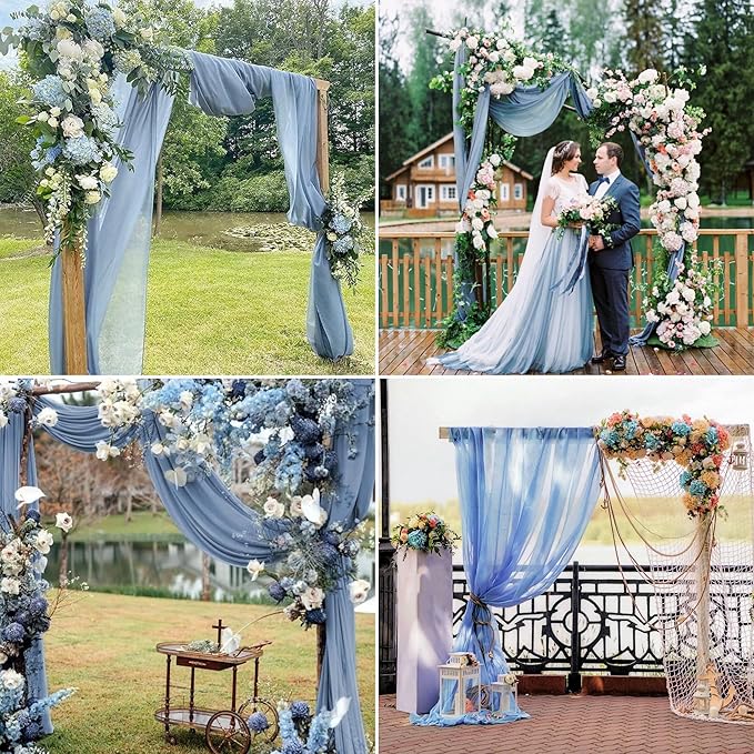 6 Panels Dusty Blue Wedding Arch Drapery 28" x 20Ft Wedding Arch Draping Fabric Chiffon Fabric Drape Backdrop Curtain for Nuptials Party Swag Ceremony Birthday Arbor Drapery Reception Ceiling Décor
