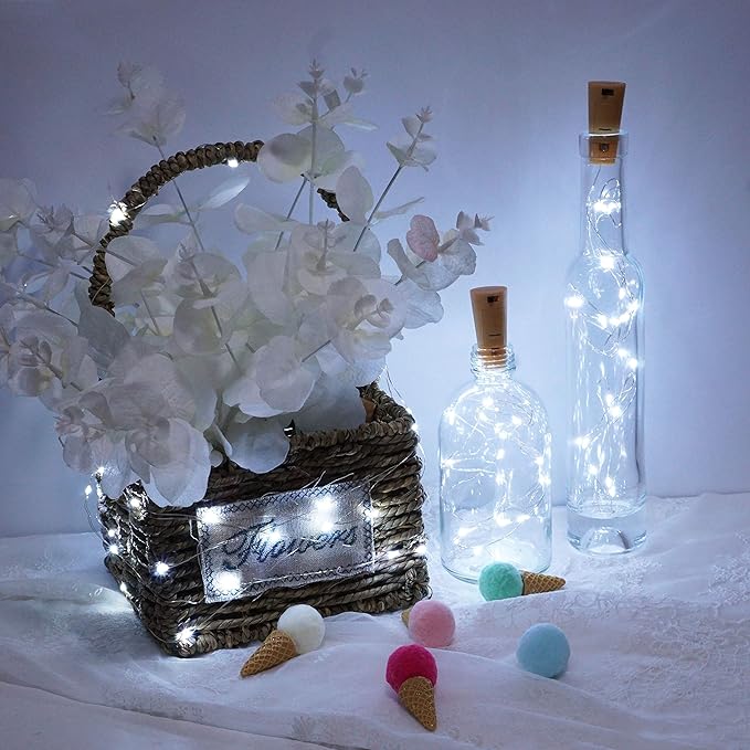 20 LED Wine Bottle Lights with Cork, 15 Pack Battery Operated Cork Shape Fairy Light Waterproof Mini Copper Silver Wire String Lights for Party, Wedding, Christmas, Bedroom Decor (Cold White)