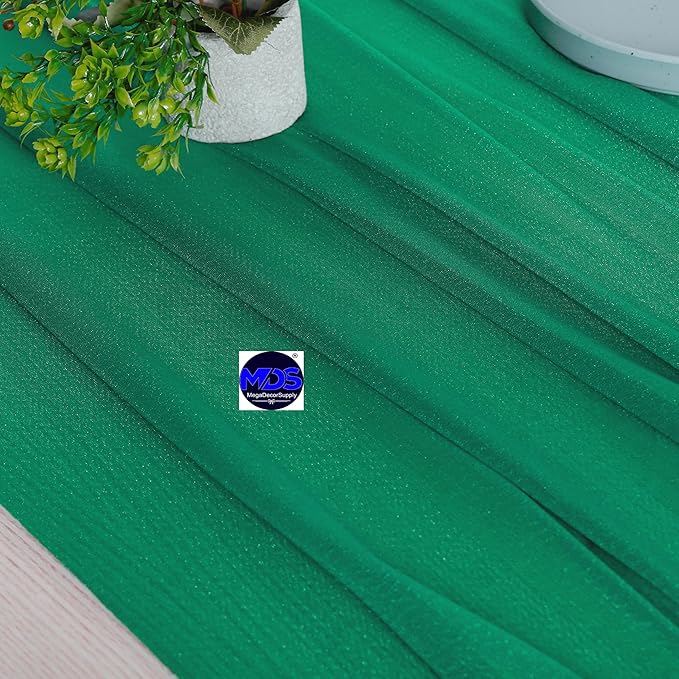MDS 2 Pack 14ft Chiffon Table Runner 29 x 170 Inches Sheer Wedding Runner Romantic Rustic Table Runner for Wedding Decorations, Birthday Parties, Bridal Shower Party Arch Decor - Emerald Green