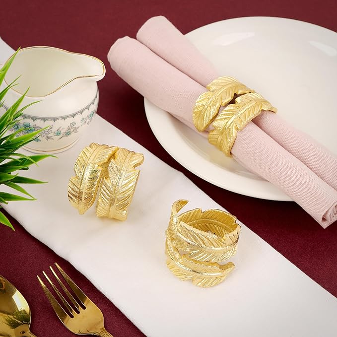 Gold Napkin Rings, Napkin Ring Set of 12, Napkin Holders for Dining Table Settings Thanksgiving Metal Serviette Ring Rustic Table Décor for Weddings, Parties, and Everyday Use 1.5" Ring - CLEENTABLE