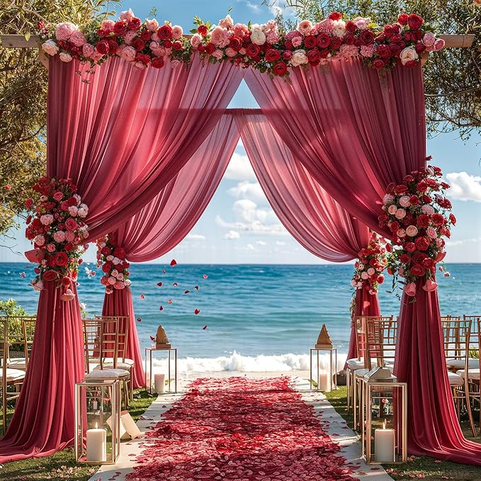 Burgundy Wedding Arch Draping Fabric 1 Panel 30'' x 20FT Burgundy Drapes Sheer Fabric Backdrop Curtains for Wedding Ceremony Birthday Party Bridal Shower Decoration