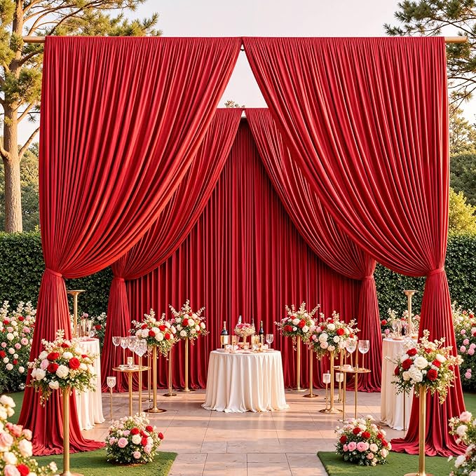 20ftx10ft Red Backdrop Curtains for Parties, Wrinkle Free 4 Panels 5x10ft Silky Polyester Photo Backdrop Drapes Back Drop Cloth for Wedding Birthday Photography Baby Shower Background Decor
