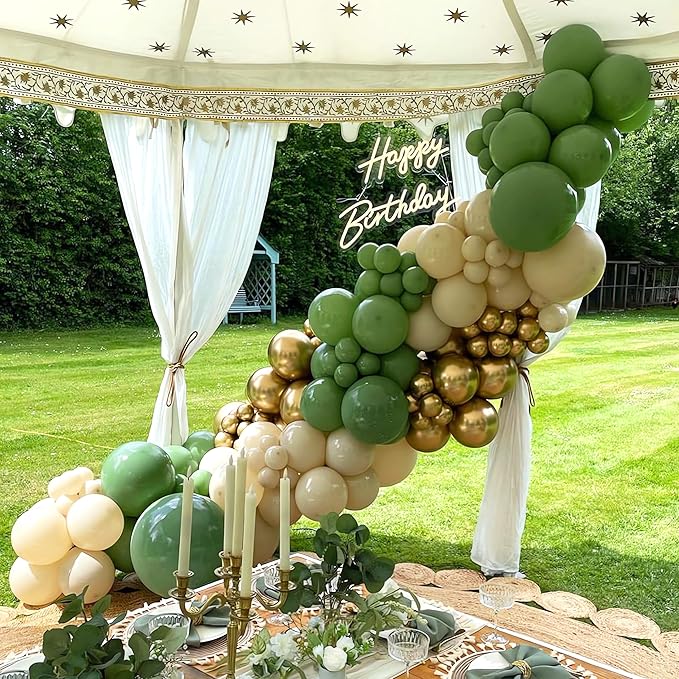 160Pcs Sage Green Gold Balloon Garland Arch Kit, Olive Green White Sand Gold Confetti Balloon with Heart Foil Balloons for Baby Shower Birthday Wedding Engagement Party Decorations