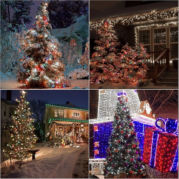 LAMPHOME 33ft Christmas Decorative Mini Lights, 100 LED transparent Wire Fairy Starry String Lights Plug in, 12 Lighting Modes, for Indoor Outdoor Xmas Tree Wedding Party Decoration (White+Multicolor)