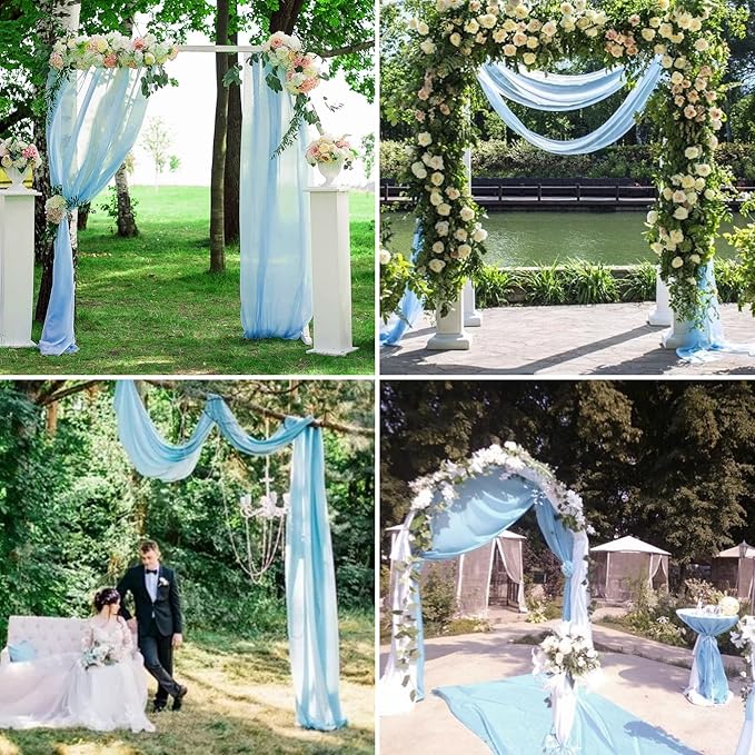 4 Panels Wedding Arch Draping Fabric 28" x 20Ft Chiffon Wedding Arch Drapes Chiffon Fabric Drape Sheer Backdrop Curtain for Weddings Party Ceremony Birthday Reception Backdrop Ceiling Décor(Baby Blue)