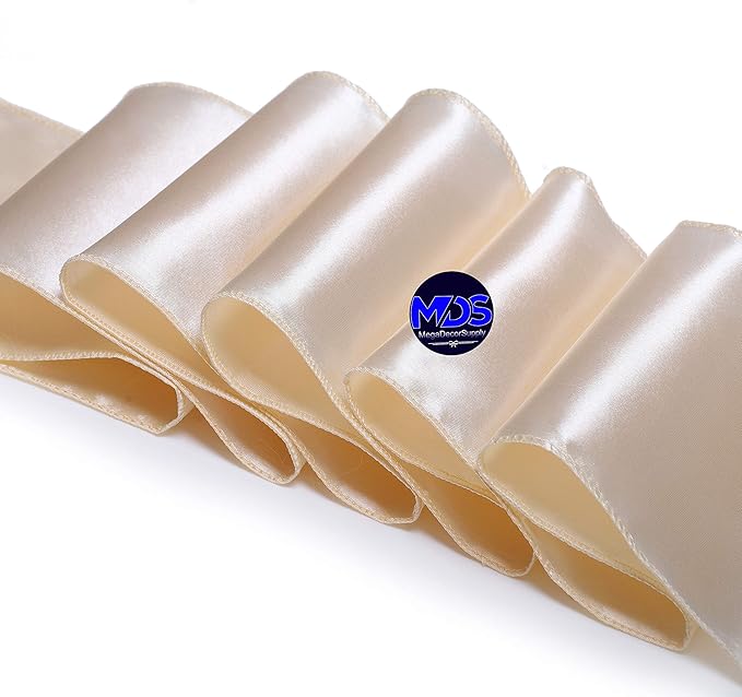 MDS Pack of 50 PCS Satin Chair Sashes Charmeuse Sateen Dining Chair Bows Ribbon Ties Back Sash for Wedding Party Birthday Home Hotel Restaurant Banquet Decoration (7 x 108 Inch, Cream)