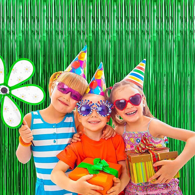 BTSD-home 10 Pack Green Foil Fringe Curtain, Metallic Photo Booth Backdrop Tinsel Door Curtains for St Patricks Day Birthday Bridal Baby Shower Bachelorette Christmas Party Decorations(8ft x 3ft)