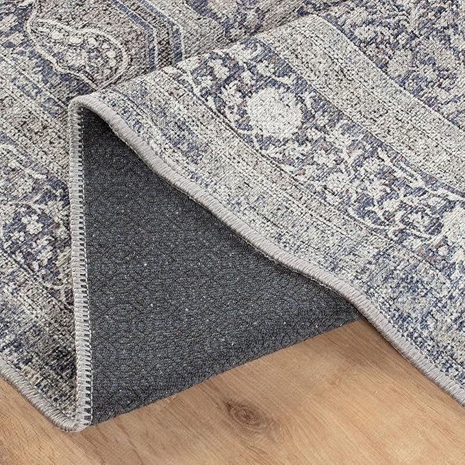 Bloom Rugs Washable Non-Slip 8' x 10' Rug - Blue/Steel Gray/Beige Traditional Medallion Area Rug for Living Room, Bedroom, Dining Room, and Kitchen - Exact Size: 8' x 10'