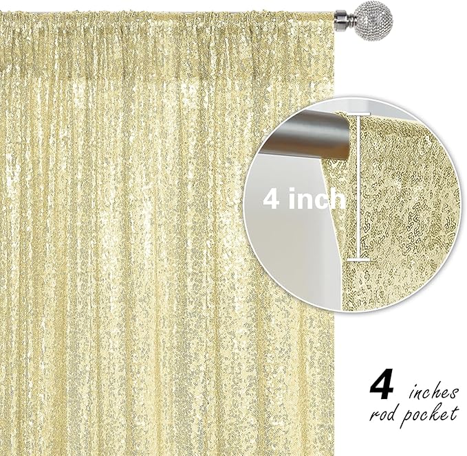 Champagne Sequin Backdrop Curtain 2 Pieces 2FTx8FT Glitter Photography Backdrop for Party Wedding Birthday Christmas Decorations