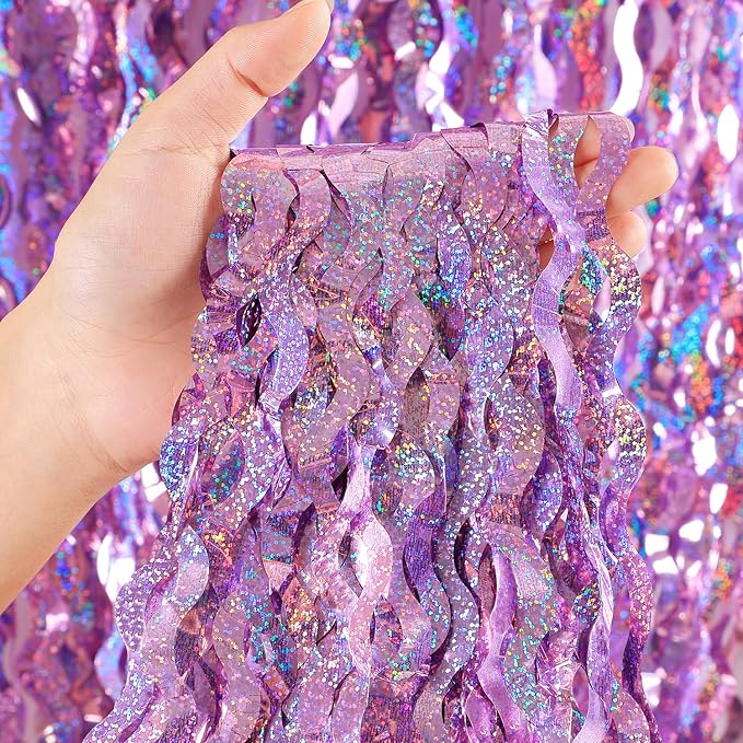 4 Pack Pink Tinsel Curtain Party Backdrop - CYLMFC 3.3 ft x 6.6 ft Sparkle Wavy Foil Fringe Backdrop Curtain for Party Decorations Girls Birthday Bachelorette Party Decor Supplies Photobooth Props