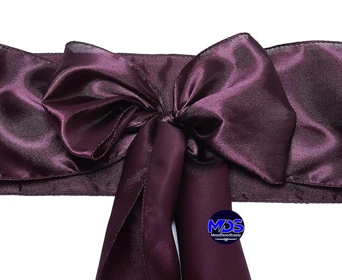 MDS Pack of 75 PCS Satin Chair Sashes Charmeuse Sateen Dining Chair Bows Ribbon Ties Back Sash for Wedding Party Birthday Home Hotel Restaurant Banquet Decoration (7 x 108 Inch, Plum)