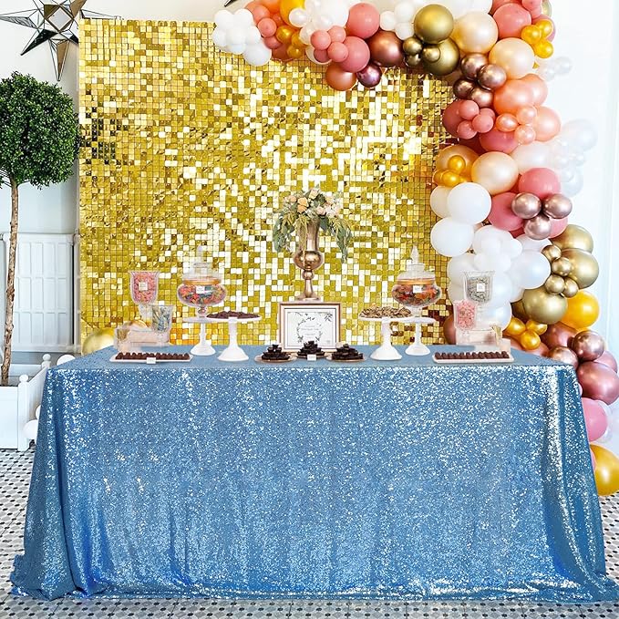 QueenDream Sequin Tablecloth 60"x102" Sparkly Party Table Cloths Sequin Table Cloth Overlay for Wedding Birthday Baby Shower Decoration Baby Blue