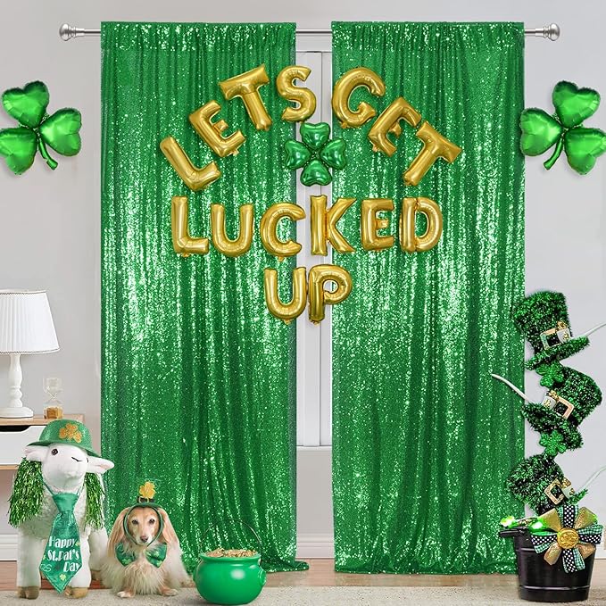 Poise3EHome 4Pcs 2Ft x 8Ft Green Sequin Backdrop Curtains, Glitter Photography Background, Sequence Xmas Thanksgiving Backdrop (Green, 4 pcs-2ftx8ft)