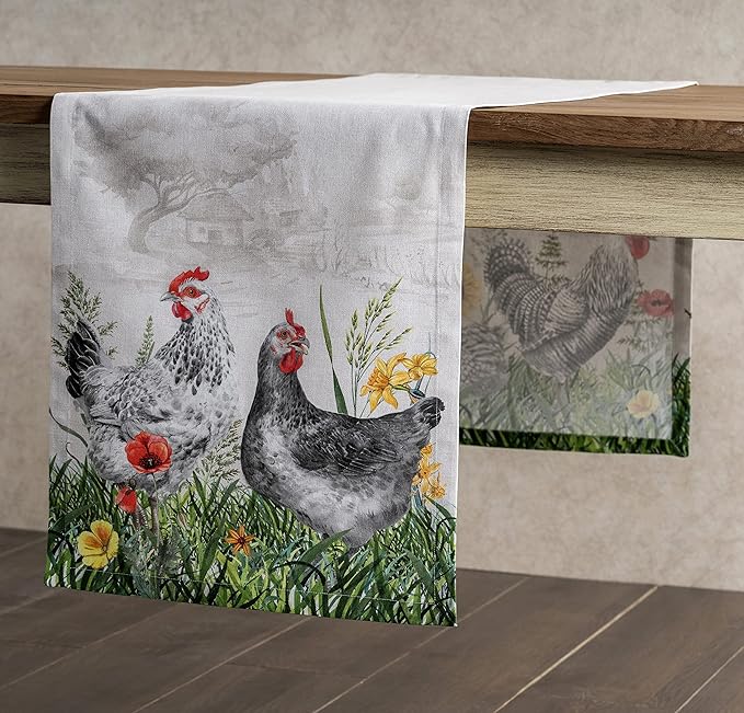 Maison d' Hermine Table Runner 100% Cotton Single Layer Table Runners 108 inches Long Decorative for Home Kitchen Dining Party Wedding Bridal Shower Spring Summer (Basse Cour, 14.50" x 108")