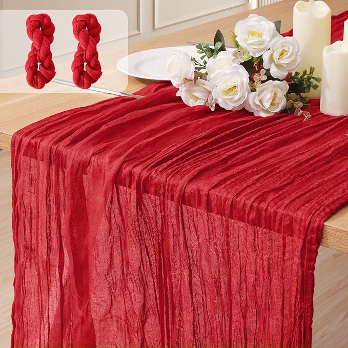 2 Pack Cheesecloth Table Runner 10Ft Christmas Gauze Boho Table Runners for Wedding Decor Bridal Shower Decorations Baby Shower Party(35" x 120")