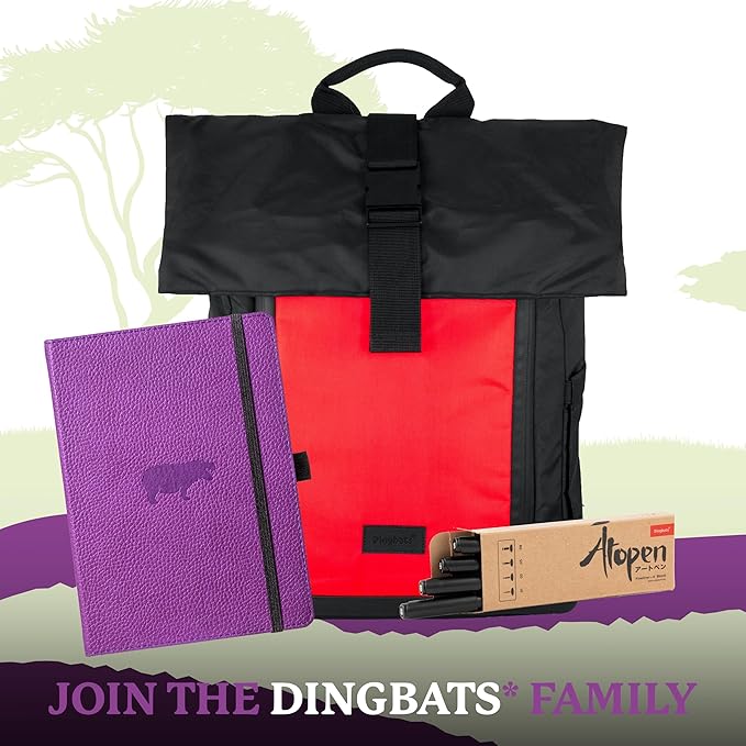 Dingbats* Wildlife Dotted Journal Notebook A5 - Vegan Leather Hard Cover, Ideal for Work, Travel - Pocket, Elastic