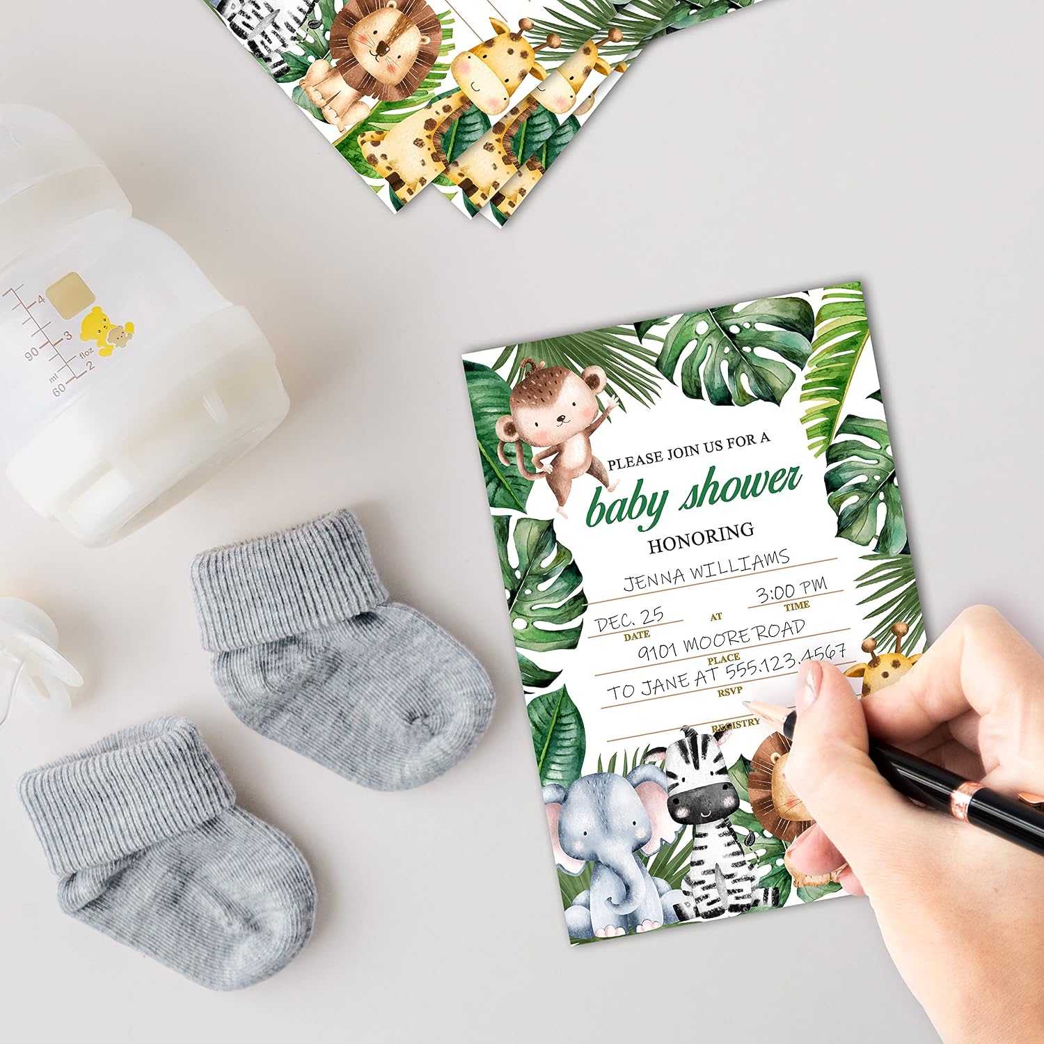 25 Safari Animals Baby Shower Invitation Cards With Envelopes (4" x 6"), Woodland Baby Gender Reveal Party Invites For Adults Kids - Gender Neutral Baby Shower Party Decorations Supplies(YQK-B25)