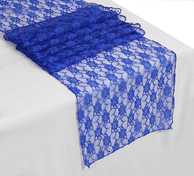 MDS Pack of 15 Wedding 12 x 108 inches Lace Table Runner for Wedding, Decorations for Birthday Parties, Banquets, Graduations, Engagements, and Runners fit Rectangle, Round Table- Royal Blue