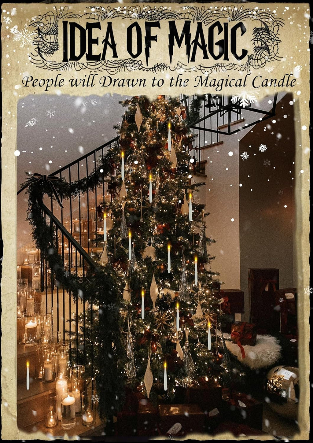 Halloween Decoration Floating Candle with Wand Magic LED Flickering-20PCs | Warm Light Flameless Battery Operated Taper Hanging Candles Set for Birthday Theme Party Gift Classroom Christmas Decor