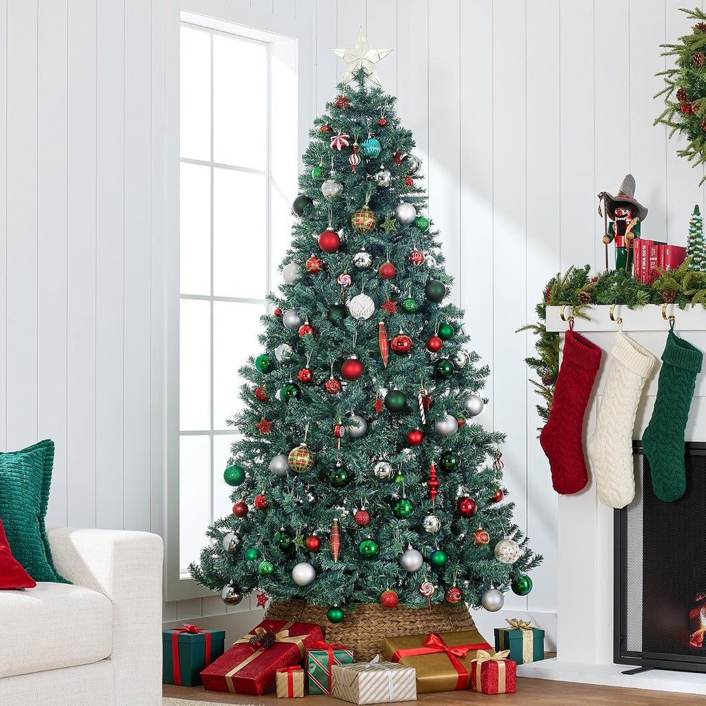 best choice products 7.5ft pre-lit blue spruce christmas, close-up detail