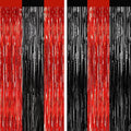 2 Pack Black and Red Foil Fringe Curtains Party Decorations, Tinsel Curtain Backdrop Streamers for Birthday Graduation Fiesta Stranger Theme Halloween Christmas Party Decors Supplies Door Streamers