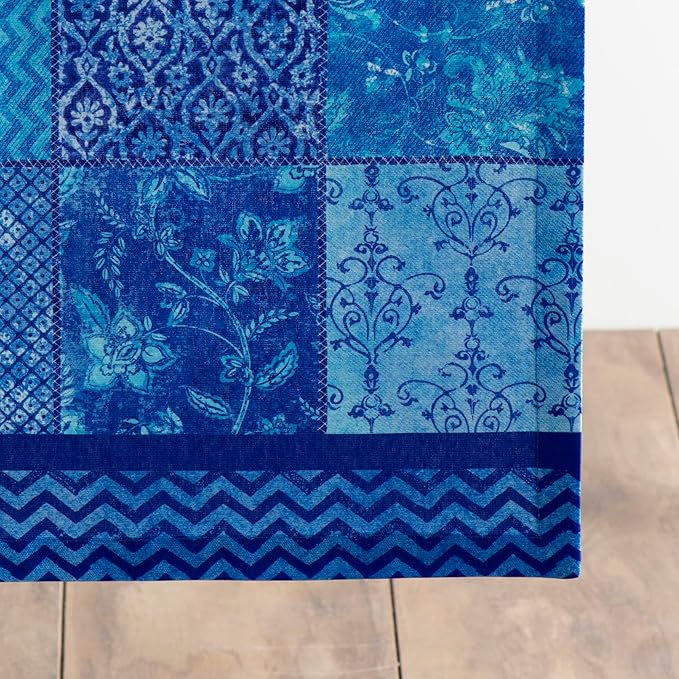 Maison d' Hermine Table Runner 100% Cotton Single Layer Table Runners 72 inches Long Decorative for Kitchen Dining Party Baby Shower Wedding Bridal Shower Spring Summer (Indigo Love, 14.50" x 72")