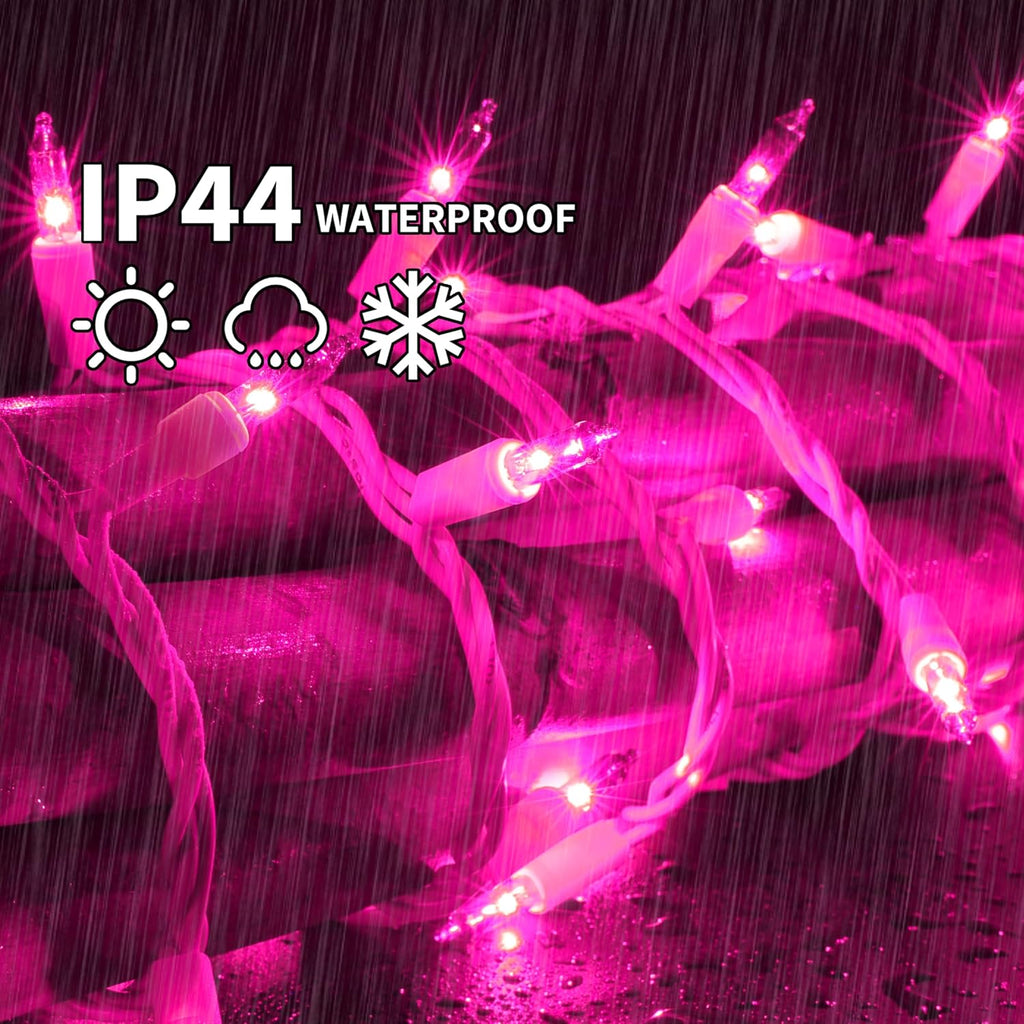 LAMPHOME Pink Christmas Lights Set 100 Count 19.6 Feet Incandescent Bulb Mini String Lights for Indoor Christmas Tree Garland Birthday Wedding Party Festival Decoration, White Wire