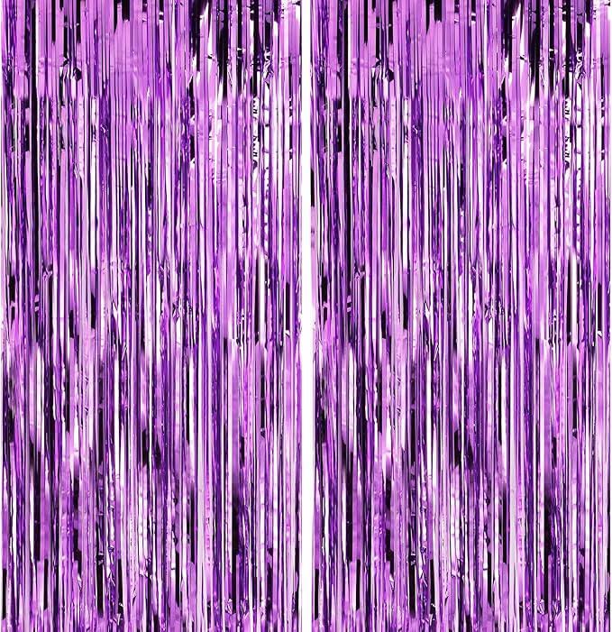 Crosize 4 Pack 3.3 x 9.9 ft Purple Foil Fringe Curtains Party Decorations, Purple Tinsel Curtain Backdrop for Parties, Door Streamers, Glitter Streamer Fringe Backdrop for Birthday Decoration