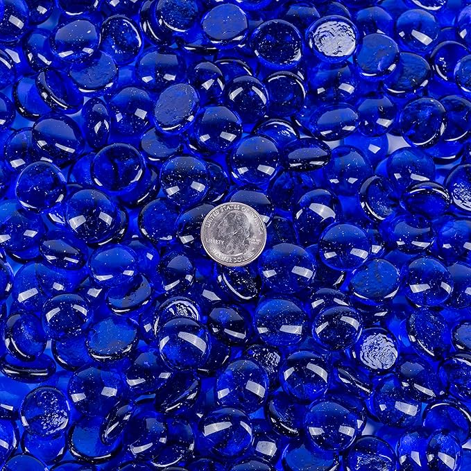 Galashield Flat Glass Marbles for Vases Cobalt Blue Glass Gems Beads Pebbles Vase Filler (1 LB, Approx. 105 PCS)