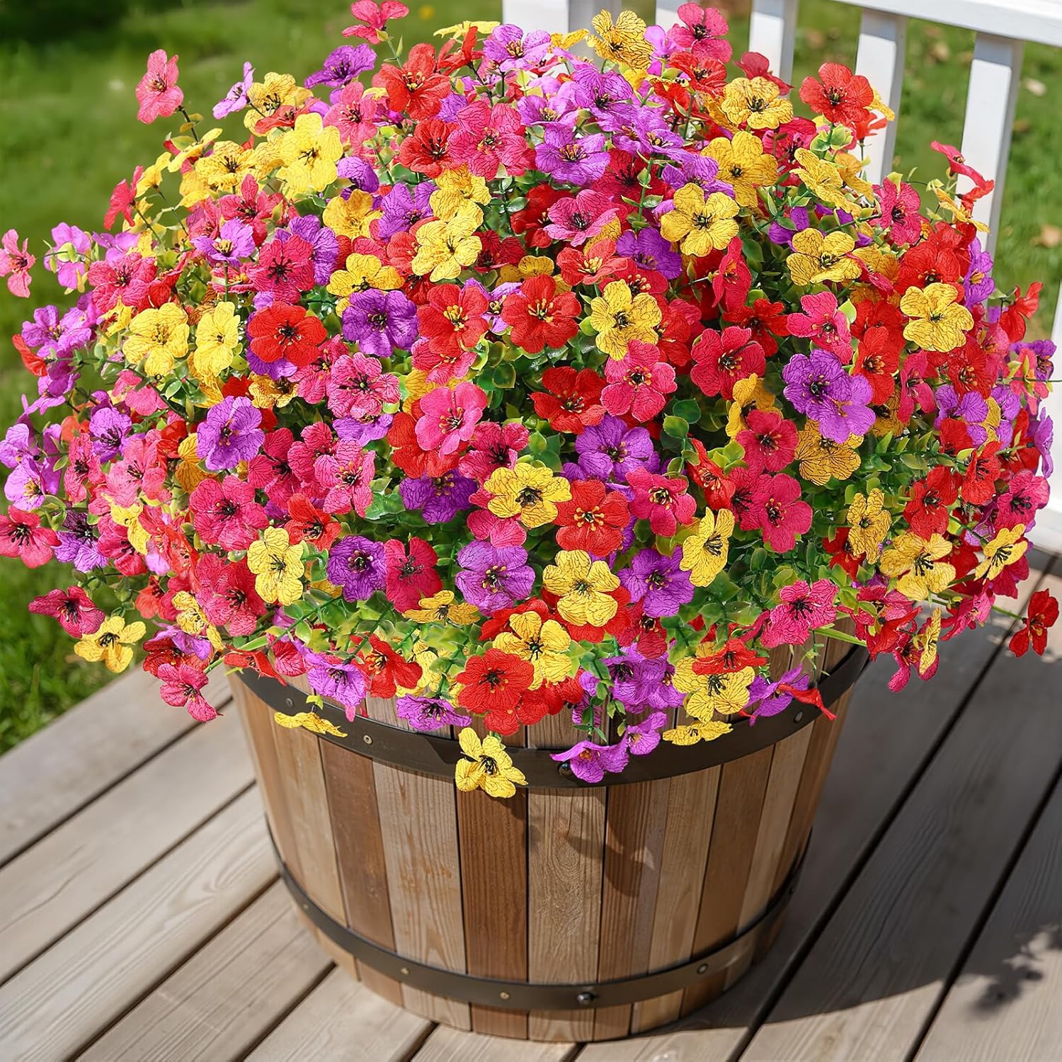 Alupssuc 24 Bundles Artificial Flowers for Outdoors Decoration, UV Resistant Silk Faux Daisy Spring Fake Plastic Plants Greenery for Outside Indoor Garden Yard Home Window Box Decor, Mix 4 Colors