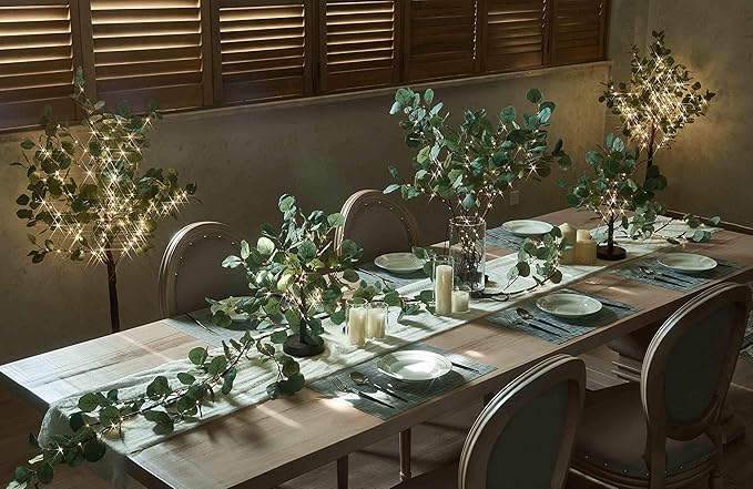 Hairui Lighted Eucalyptus Branches with Timer 24IN 36 LED Battery Operated for Wedding Christmas Party Home Spring Decor (Vase not Included)